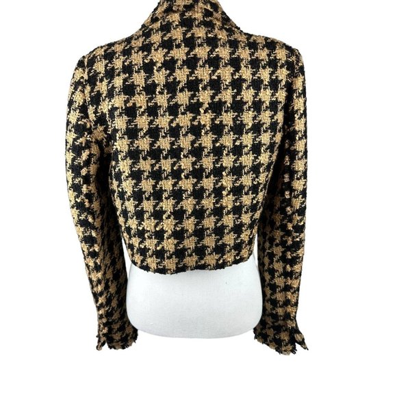 New ZARA Tweed Houndstooth Cropped Textured Blazer Jacket Women's Brown Size L - Picture 9 of 9
